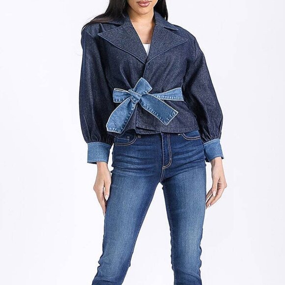 NWT CONTRAST DETAIL DENIM JACKET: DARK DENIM - Picture 2 of 5